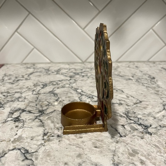 Tiffany candle lamp stained glass on cast iron, colorful Christmas wreath - Picture 5 of 6